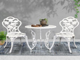 Gardeon 3PC Outdoor Setting Bistro Set Chairs Table Cast Aluminum Patio Furniture Rose White GB-CALU-3PC-XG1015-WH