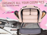 Pink 4-in-1 Travel Cosmetic Organizer Bag with Detachable Polyester Storage Boxes and Jewelry Roll, V888-ELOSUNG17154