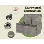 Gardeon Outdoor Storage Bench Box Wicker Garden Sheds Tools Cushion Patio Furniture Grey ODF-OSB-RAT-GE