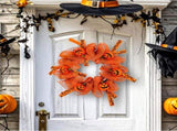 Halloween Pumpkin Wreath - 40cm Orange Mesh Door Decor with Mini Jack-o-Lanterns & Witch Print V888-ELOSUNG56817