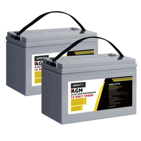 Giantz AGM Deep Cycle Battery 12V 120Ah x2 Box Portable Solar Caravan Camping BATTERY-C-AGM-120X2