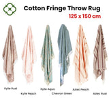 100% Cotton Fringe Throw Rug 125 x 150 cm Aztec Rust V442-MFL-THROW-AZTEC-RUST-RE