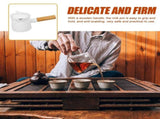 White Ceramic Milk Pan Wooden Handle Anti-Scalding Practical for Home V1192-AZ-W-25598