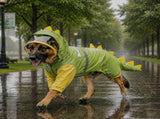 Green Dog Raincoat Dinosaur Hooded Waterproof Jacket 7XL Size with Leash Hole Removable Tail Cover V888-ELOSUNG54354