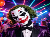 Cyberpunk Joker PVC Full Face Mask with Green Curly Wig Mechanical Punk Cosplay Prop for Halloween V1232-JFMJ-WSJ-003