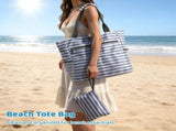 Beach Tote Bag, Large Capacity Foldable Beach Tote Bag for Women, Beach Bag with Zipper, Wet Pocket, V1192-AZ-W-18363