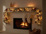 Christabelle 2.74m Snowy Elegance Christmas Garland Pre Lit Warm White LED Red Baubles Berries 112_SENSE274