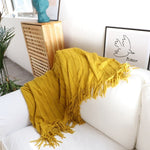 SOGA Mustard Textured Knitted Throw Blanket Warm Cozy Woven Cover Couch Bed Sofa Home Decor with BLANKET925