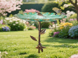 Garden Bird Bath, Large Outdoor Water Bowl, Iron Construction, 77 Cm Tall, Adjustable Height, Leaf V1366-AZ2-W-27720