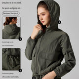 Black XL Size Women's Lightweight Hooded Windbreaker Jacket - Nylon, Waterproof, Windproof, Sun V888-ELOSUNG53795