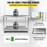 Stainless Steel Prep Table, 122 x 46 x 86 cm, 250kg Load Capacity Heavy Duty Metal Worktable with V952-J48X18X34INCH1I8LV0