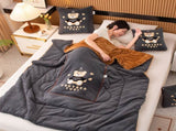Grey Padded Thickened Hat Bear 2-in-1 Foldable Car Pillow Blanket - Cozy 40x40cm Pillow, Unfolds to V888-ELOSUNG33334