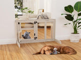 32" Tall Dog Door Gate Freestanding Adjustable Pet Barrier Gate Doorways Stairs V767-XPETDL-78