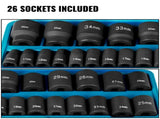 Impact Sockets Set 1/2 Inch Drive 26PCS Standard Length Impact Set 6-Point V952-CJTT12IN26PC00001V0