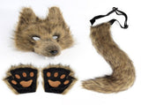 Straw-yellow Furry Animal Cosplay Half Suit Set - Fox Mask with Detachable Fangs, Faux Fur Paws and V888-ELOSUNG56261-3