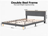 Artiss Double Bed Frame Upholstered Adjustable Headboard Mood Lighting Heavy Duty Grey Velvet BFRAME-H-ROYCE-D-GY-AB