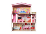 Large Wooden Dolls Doll House 3 Level Kids Pretend Play Toys Full Furniture V610-DOLHOU-TX1052