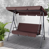 Gardeon Outdoor Swing Chair Garden Chair Bench Furniture Canopy 3 Seater Brown GSC-BST-3S-BR