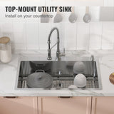 Kitchen Sink, 304 Stainless Steel Drop-In Sinks, Top Mount Single Bowl Basin with Accessories V952-QRSSCTSPDCY335P1LV0