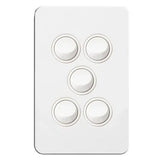 Hager Silhouette Switch Flush Mount Rocker Standard 5 Gang 16A AX 250V 2 Way Vertical White WBSSV5 V1202-V1-HAGWBSSV5