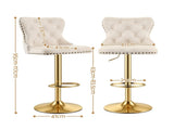Artiss 1x Bar Stool Counter Chair Kitchen Adjustable Nailhead Trim Velvet Ivory BA-K-1105-IV