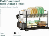 CARLA HOME 2-Tier Large Dish Drying Rack with Drainboard, Utensil Holder, Glass Hooks & Cutlery LSB-36211