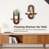 2PCS Floating Wall Shelves, Wall-Mounted Bohemian Rattan Shelf Supports 20 Lbs, Decorative Wood Mid V1369-AZ3-W-08834