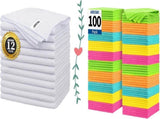 White Microfiber Cleaning Cloth -Pack of 12 Microfiber Cleaning Cloth Bulk, 100 Pack Shop Towels, V1258-DP02-C-998