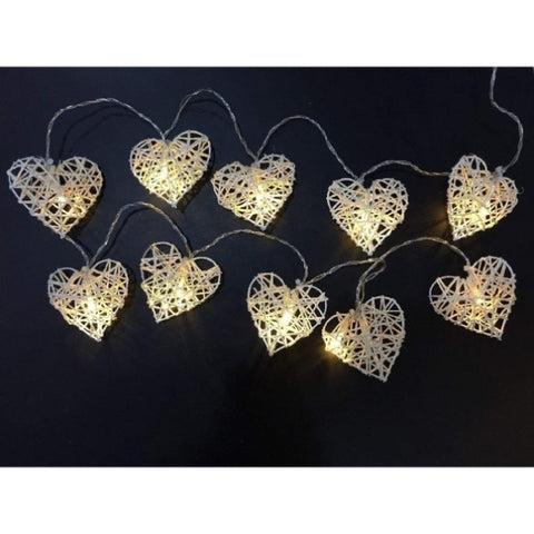 50 White 3D Hollowed Rattan Heart-Shaped 5M LONG String Fairy Lights, Battery Indoor & Outdoor V382-WHHRTRATTBATT50