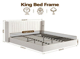 Artiss King Bed Frame with Gaslift Storage USB Type-C Charging Ports Velvet Upholstery White BFRAME-G-RITA-K-WH-ABC