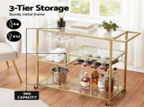Artiss Bar Cart Drink Trolley Serving Cocktail Wine Rack Glass Holder 102cm Gold FUR-Z-BC-GLASS-100