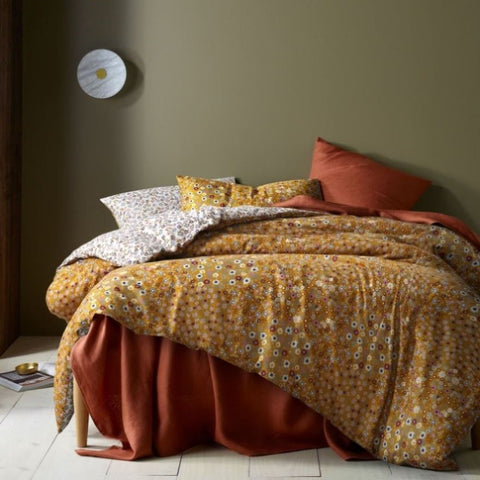 Accessorize Lisa Ochre Washed Cotton Printed Quilt Cover Set Queen V442-HIN-QUILTCS-LISA-OCHRE-QS