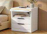 Artiss Bedside Table LED Nightstand Charging Station 2 Drawers - White FURNI-N-BS05-LED-WH