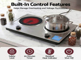 Devanti 2 Hobs Ceramic Cooktop Electric Hot Plate Infrared Knob Control 2400W CCT-B-2B-2Z-KNOB-SS