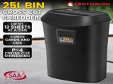 Centurion 25L 12-Sheet Paper Shredder Electric Cross-Cut Home & Office Cutter SRD-OFT-12S-01D