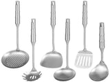 6PCS Stainless Steel Cooking Utensils Set, Metal Kitchen Tools, Soup Ladle, Slotted Spatula, V1192-AZ-W-18305