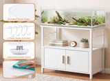 Artiss 20 Gallon Fish Tank Stand 3-Tier Aquarium Stand with Storage Cabinet and Open Shelf White MET-FTS-26140-WH