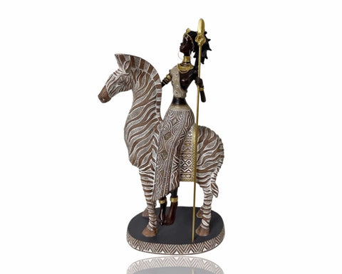 Polyresln African Warrior On Zebra 17x33cm V637-DCO35226