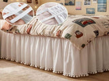 Twin XL Dorm Bed Skirt Extra Long Drop Wrap Around Elastic Dust Ruffle White Soft Fabric Machine V1369-AZ3-W-11039