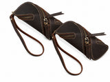 2pcs Retro Genuine Leather Key Pouch - 12.5cm x 5cm - Dual Zipper, Wrist Strap, Belt V888-ELOSUNG56072-2