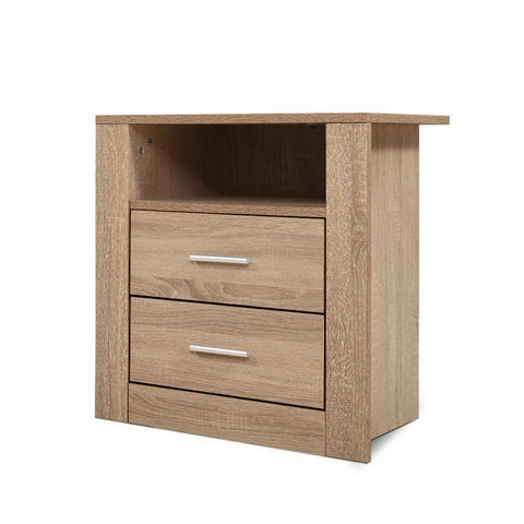 Artiss Bedside Table 2 Drawers with Shelf - TARA Oak FURNI-C-SIDE-SHELF-WD