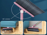 Pink Rotatable Broom and Dustpan Set with Self-Cleaning Scraper Teeth Standing Storage Long V1366-AZ2-W-12686