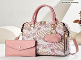 Ladies Hand-Held Bags 2-Piece Set Embroidered Print Retro Stylish Bag With - Pink - Size 24-13-24 V1347-127-05212-PNK-24-13-24