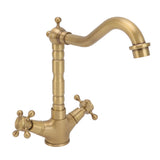 European Antique Brass Bathroom Faucet Double Handle Cross Knob Kitchen Faucet Hot Cold Water Tap V1294-YM0626-3112220096411