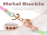Sky Blue Hand-Woven Rainbow Cotton Rope Dog Leash and Collar Set - Adjustable Veg-Tanned Leather V888-ELOSUNG18432