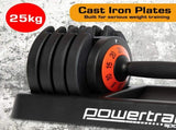 Powertrain GEN2 Pro 50kg Adjustable Dumbbell Set Weight Plates Home Gym DMB-TD1-AD3-2