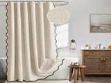 Waterproof Shower Curtain Thick Boho Wavy Edge With Rustproof Hooks - Silver V1263-JX-8071-2