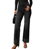 Women'S High Waisted Straight Leg Jeans Rhinestone Sparkle Stretch Trendy Streetwear Jeans Blue L V1366-AZ2-W-14455