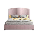 Camelia King Single Size Bed Frame Pink Velvet Upholstery High Headboard Quality Slats Metal V43-BED-CAM-KSPN