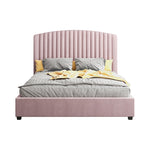 Camelia Queen Size Bed Frame Pink Velvet Upholstery High Headboard Quality Slats Metal Structure V43-BED-CAM-QPN